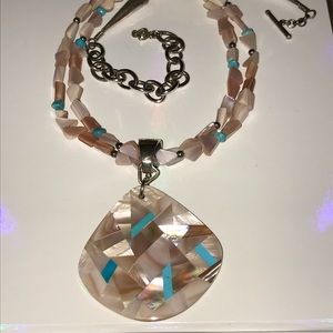 Pink shell and turquoise necklace